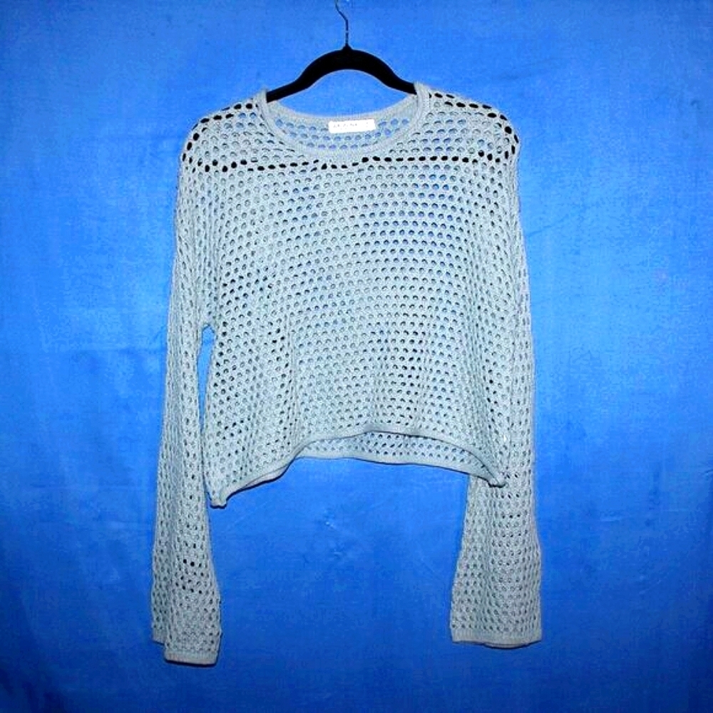 Arizona Jean Co. Crochet Knit Crop Sweater Blue Medium